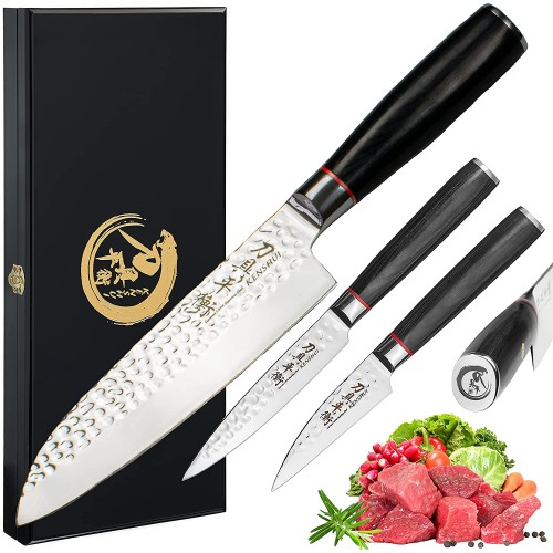 KENSHUI 3-częściowy zestaw profesjonalnych noży Santoku nóż kucharski prezent w wysokiej jakości drewnianym pudełku edycja limitowana.. - B08XZT3HWM